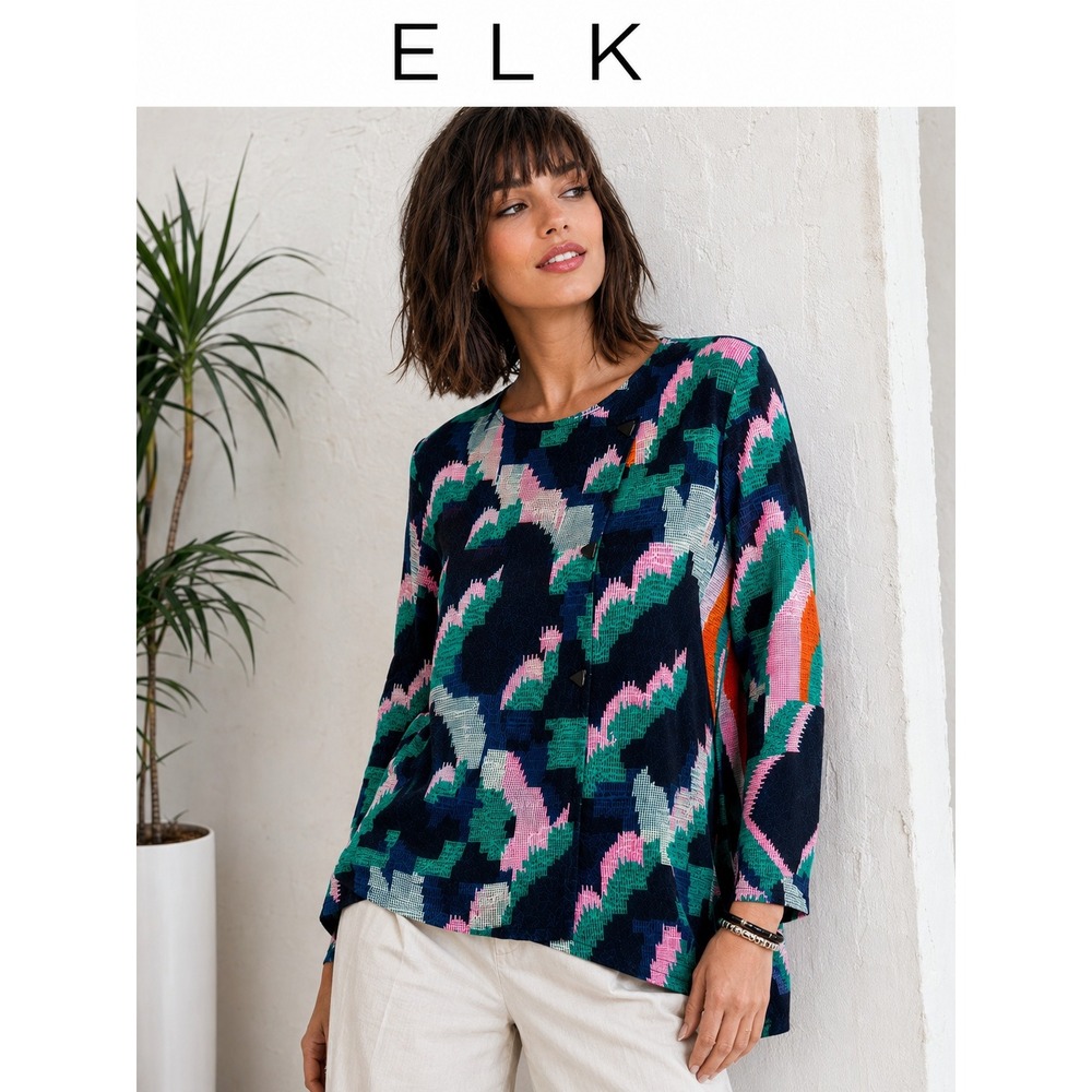 ELK Australia Abstract Print Textured Top Artsy Minimalist Boho